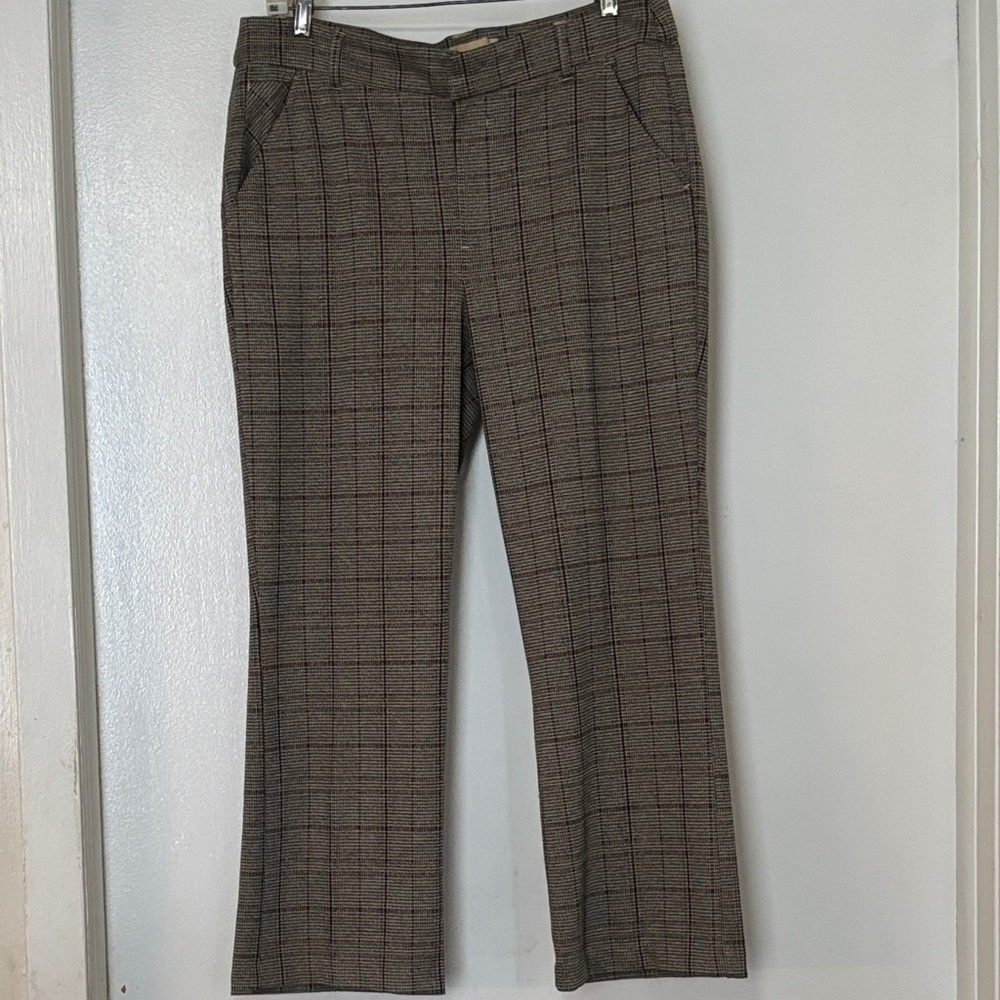 Democracy pull on stretch Brown Plaid Pants